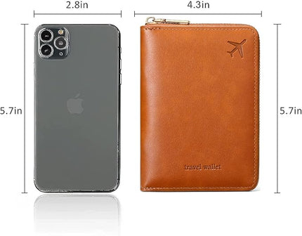 Passport Holder for Travel Women and Men RFID Passport Holder with Card Slots Holder Passport Case Passport cover Passport Wallet Travel Essentials and Accessories (Short Zipper, SZ-Brown)