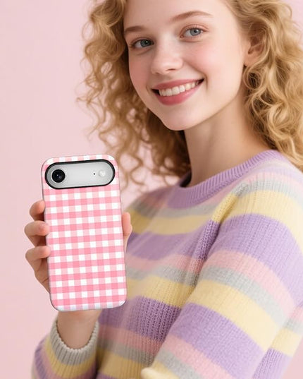 Magnetic for iPhone 17 Air Case Cute Checkered Stripes Phone Case for Women Girls, Shockproof Slim TPU and Hard PC Protective Phone Cover Compatible with MagSafe Designed, Red