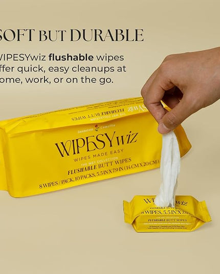 Individually Wrapped Hygiene Wipes, Hotel Quality, 30 packs x 8 sheets each | Camellia and Chamomile & Aloe Infused, Gentle on Skin, Disposable, Wet/Flushable Wipes for Adults, Travel Size