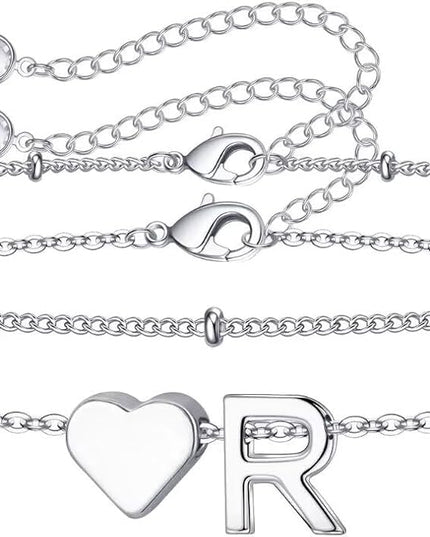 M MOOHAM Valentines Day Gifts for Kids Teen Girls -14K-Gold-Plated Heart Initial A-Z Bracelets for Women Girl Dainty Gold Bracelets Birthday Valentines Gifts for Women Her Teenage Girls Kid Teen Gift