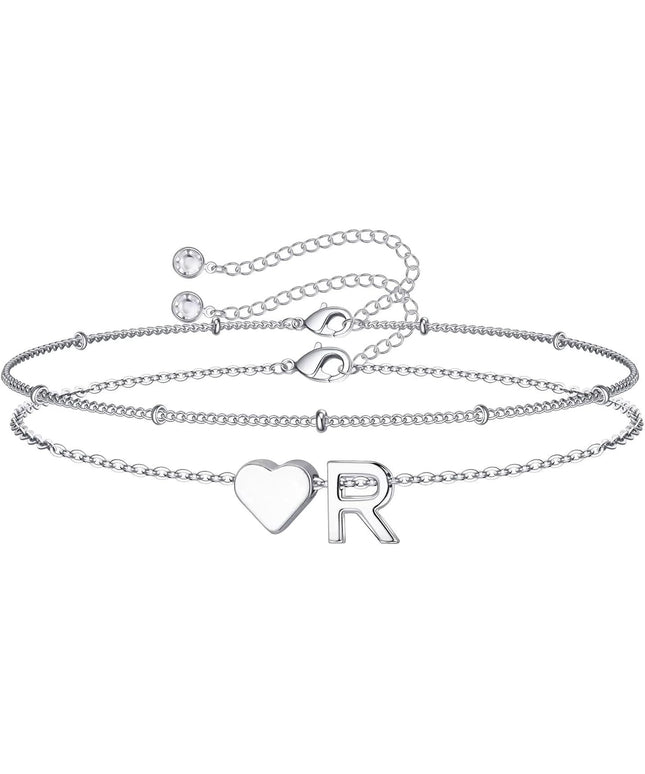 M MOOHAM Valentines Day Gifts for Kids Teen Girls -14K-Gold-Plated Heart Initial A-Z Bracelets for Women Girl Dainty Gold Bracelets Birthday Valentines Gifts for Women Her Teenage Girls Kid Teen Gift