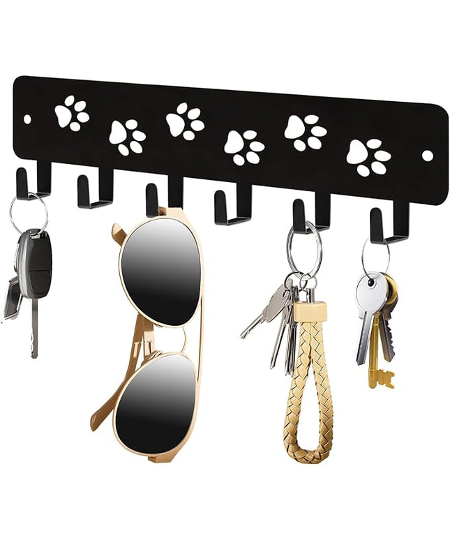 Key Hooks Key Holder Decorative Dog Leash Holder for Wall, 6 Hooks 9.75×2.73 inch for Wall Decorative Animal Storage Rack Adhesive, Black Hooks for Entrance Living Room Kitchen-Gifts for Dog Lovers