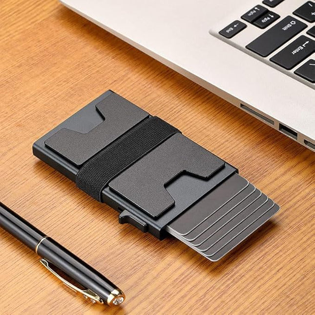 Jenoss Smart Pop Up Wallet for Men: Aluminum Card Holder Wallet, Slide Pop Up Case, Slim Metal RFID Blocking Credit Card Holder, Minimalist Compact 12+ Cards Slot Organizers ID Money Clip (Cyan)