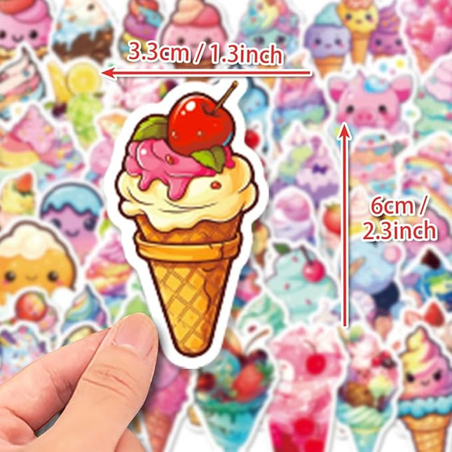 Ice Cream Cone Vinyl Stickers for Kids Girls Boys|100 Pcs| Popular Waterproof Stickers for Laptop Water Bottle Phone Cup Tablet Luggage Car Flasks Scrapbook, Cartoon Decals Pack(Ice Cream Cone-50Pcs)