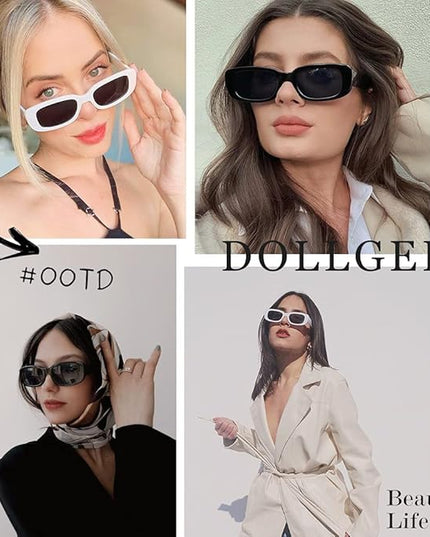 Dollger Rectangle Sunglasses for Women Men Trendy Retro Fashion Sunglasses UV 400 Protection Square Fram