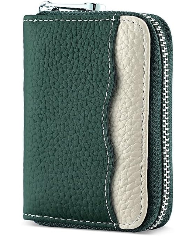 Linno RFID 20 Slots Credit Card Holder Genuine Leather Small Wallet for Women or Men with Zipper