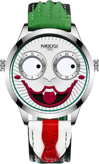 NIBOSI Watches for Men Analog Quartz Clown Dial Wrist Watches Unique Weird Fashion Cool Watch Waterproof Leather Strap Men's Watches