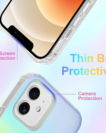 Cute Case for iPhone 12 & 12 Pro Case for Women Girls [Compatible with Magsafe] Glitter Sparkly Girly Aesthetic Rainbow Magnetic Protective Cover, Translucent Iridescent Blue & Pink