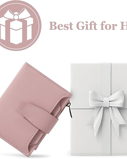 Airkit Small Wallet Women RFID Blocking Soft Leather Bifold Compact Card Holder Wallet for Women with Zipper Coin Pocket 4 ID Window