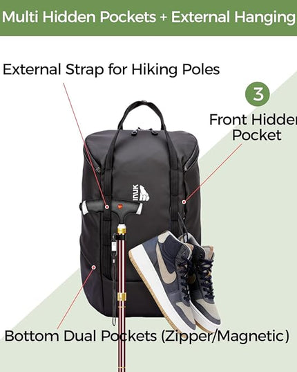 INUK Laptop Backpack for College Students & Work, 25L Lightweight Waterproof Backpack for Business Travel, Hiking Daypack with Padded Sleeve and Safety Whistle, Made from Recycled Materials，Black