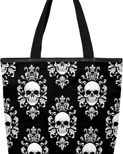 Pardick Canvas Tote Bags, Gothic Skull Tote Bag Eco Friendly Reusable Grocery Shopping Bagsfor Beach, Books, Women with Zipper Inner Pocket