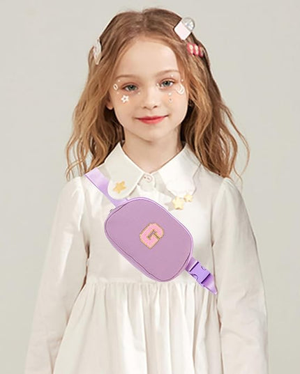Glratn Initial Letter Patch Belt Bag Fanny Pack Crossbody Bag for Girls, Birthday Gifts for 4 5 6 7 8 9 10 11 12 13 Year Old Girls,Easter Purse Gifts for Teens Kids (Purple-X)