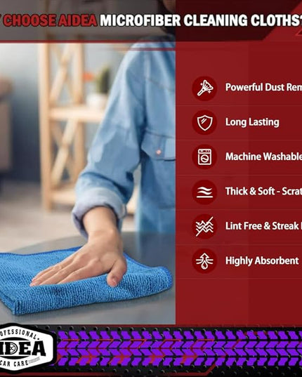 AIDEA Microfiber Cleaning Cloth 20PK, Microfiber Towels for Cars, Dusting Cloth Cleaning Rags for SUVs, House, Kitchen, Window, Workshops, Cleaning Supplies 12"×12"