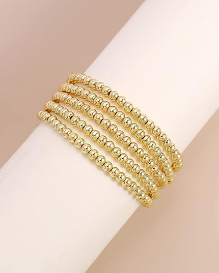 Elegance 11 designs 14K Gold Plated Bead Ball Bracelet Stretchable Elastic Gold Beaded Bracelets for Women
