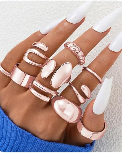 ÌF ME 10 PCS Gold Rings Set for Women Non Tarnish, 18K Gold Plated Chunky Stackable Rings, Statement Stacking Womens Ring Pack