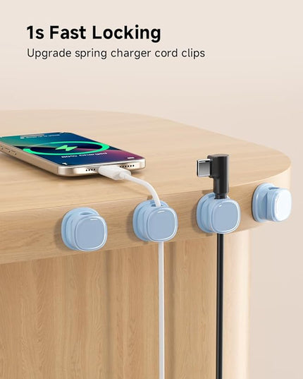 9 Pack Cord Organizer, Spring Cable Management, Adhesive Cute Cable Holder Clips, Phone Charger Wire Keeper for Desk Nightstand Car Office (9-Pack Blue)