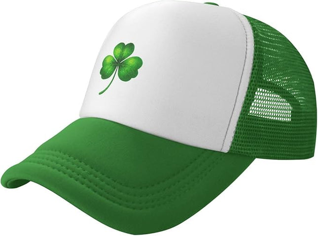 St Patricks Day Lucky Shamrock Hat, Green Clover Baseball Cap for Men Women,Fashion Adjustable Mesh Trucker Hat