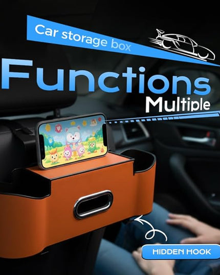 3-in-1 Car Backseat Organizer, 2026 New Multifunctional Back Seat Car Organizer with Cup Holder, Tissue Box, Trash Bin & Hooks for Hold Phones, Snacks, Drinks, Handbags (1, Beige)