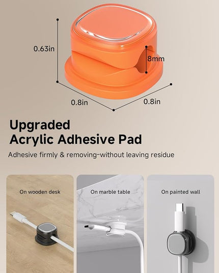 9 Pack Cord Organizer, Spring Cable Management, Adhesive Cute Cable Holder Clips, Phone Charger Wire Keeper for Desk Nightstand Car Office (9-Pack White_Orange_Black)