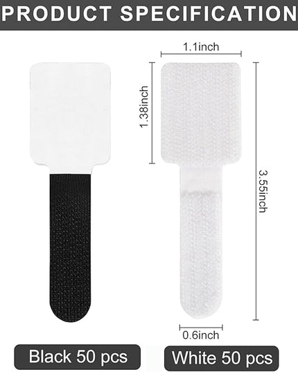 100-Pack Reusable Self-Adhesive Cable Ties cable management Adjustable Hook & Loop Straps for Organizing Data Cables, Wires, Headphones Under-Table Cord Management for Home, Office