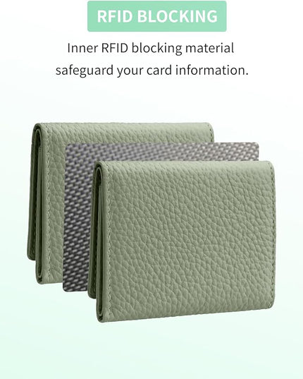 Unisex RFID Genuine Leather Wallet Compact Trifold with Coin Pouch & Card Slots Black (Creamy Mint)