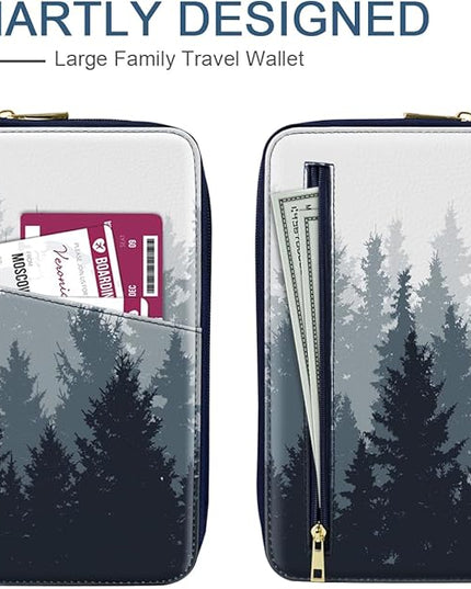 Family Passport Holder Wallet RFID Blocking Document Organizer PU Leather Mulit-purpose Travel Wallet Credit Cards Case for Women Men, Forest