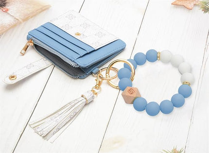 COOLANS Silicone Bracelet Wristlet Wallet Credit Card Holder RFID,ID Window,Key Ring Tassel,Slim Wallet Women Keychain Purse