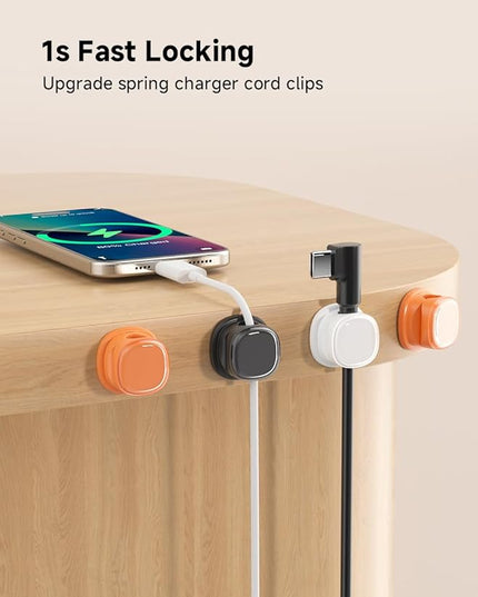 9 Pack Cord Organizer, Spring Cable Management, Adhesive Cute Cable Holder Clips, Phone Charger Wire Keeper for Desk Nightstand Car Office (9-Pack White_Orange_Black)