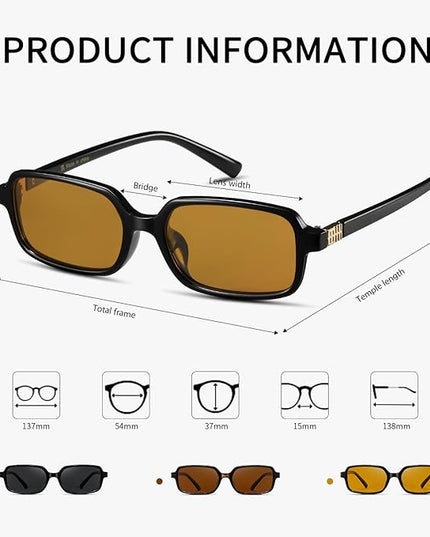 MASDUN Polarized Narrow Rectangle Sunglasses for Women Men Trendy Y2k Retro 90s Sun Glasses (3 Pack)
