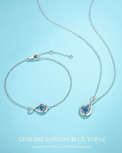 FANCIME Love Bracelet 925 Sterling Silver Infinity Birthstone Bracelets for Women Fine Jewelry Birthday Christmas Gifts for Her Mom Wife, Chain Length 6.7"+1.2" Extend