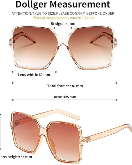 Dollger Oversized Square Sunglasses for Women Big Large Wide Fashion Shades for Men UV Protection Unisex