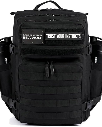 WOLFpak 35L Athletic Gym Backpack - Durable 1000D Waterproof Oxford Material with MOLLE Webbing, Laptop Pocket & Dual Cup Holders, Durable Fitness/Travel/Military Daypack (Alpha Black)