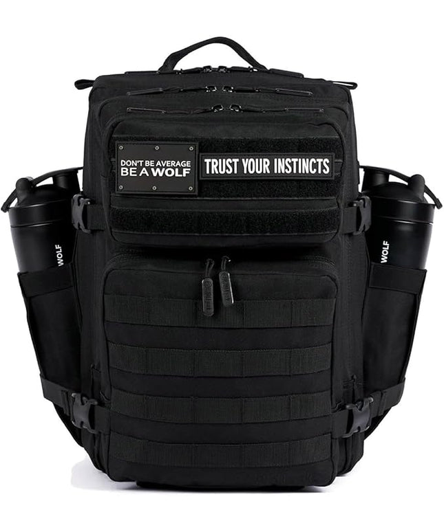 WOLFpak 35L Athletic Gym Backpack - Durable 1000D Waterproof Oxford Material with MOLLE Webbing, Laptop Pocket & Dual Cup Holders, Durable Fitness/Travel/Military Daypack (Alpha Black)