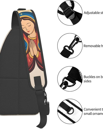 Our Lady of Guadalupe Sling Bag Crossbody Bags Clovers Chest Bag for Travel Hiking for Men Women Virgin Marys 2
