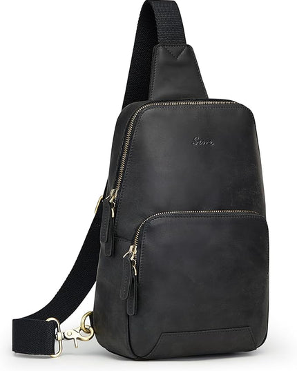 S-ZONE Sling Bag for Men Women RFID Blocking Genuine Leather Crossbody Shoulder Bag Backpack Hiking Daypack Travel