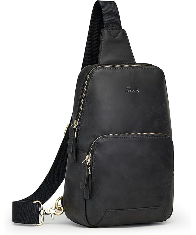 S-ZONE Sling Bag for Men Women RFID Blocking Genuine Leather Crossbody Shoulder Bag Backpack Hiking Daypack Travel