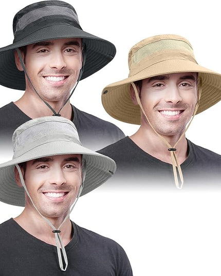 3 Pack Mens Boonie Sun Hat UV Protection Outdoor Bucket Fishing Hat for Hiking Safari & Gardening