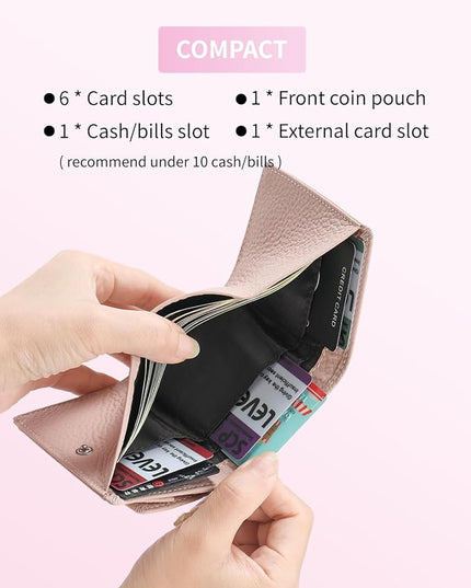 Plinvo Real Leather RFID Blocking Small Wallet for Women with Coin Pouch Trifold Mini Pocket Wallet with Cash Slot & Card Holders (Pink Mist)