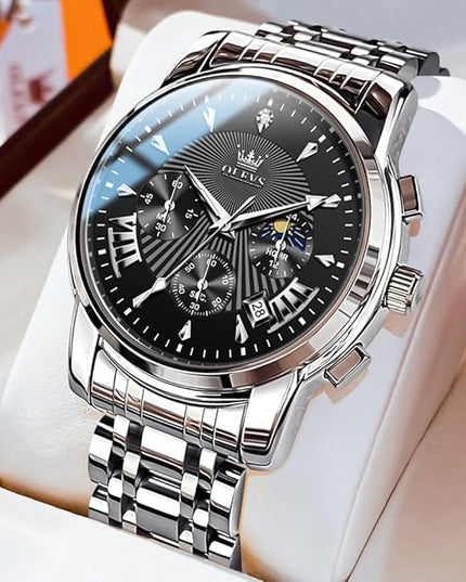 OLEVS Men's Luxury Watch Waterproof Luminous Easy Read Chronograph Watches Full Gold/White Dail/Black Face with Calendar Wristwatch