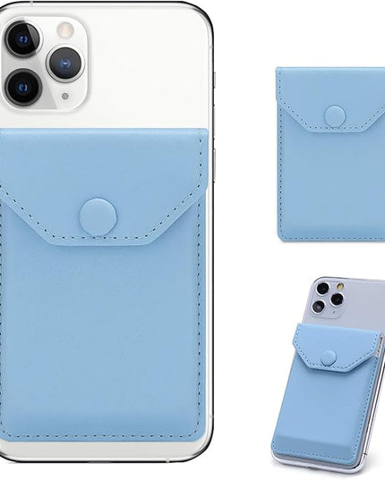 Self Adhesive Cell Phone Leather Wallet Stick On Card Holder fits Most Credit Card Holder Pocket Wallet for Men Women - RFID Blocking Sleeve Covers Light Blue