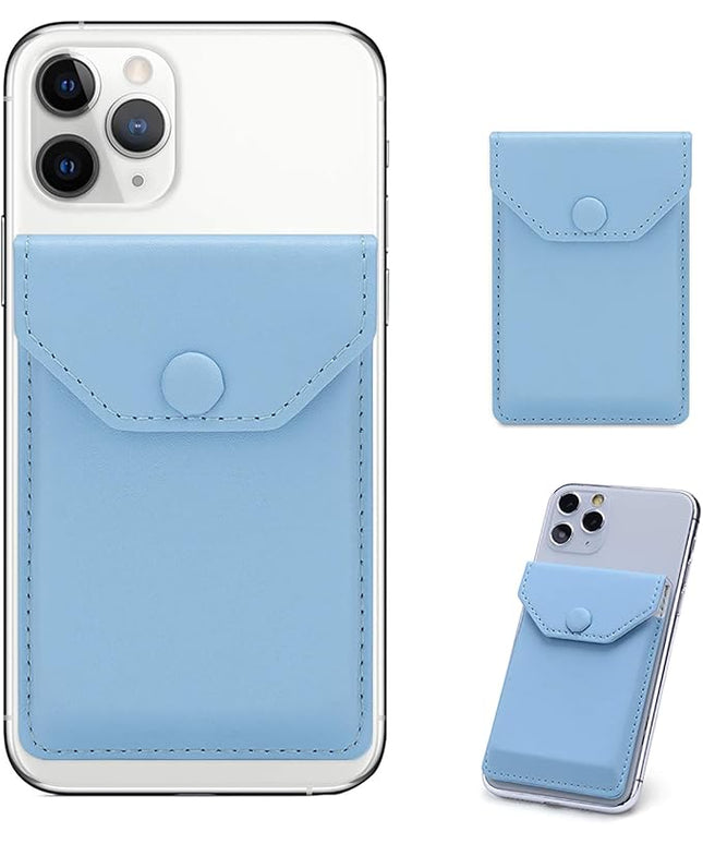 Self Adhesive Cell Phone Leather Wallet Stick On Card Holder fits Most Credit Card Holder Pocket Wallet for Men Women - RFID Blocking Sleeve Covers Light Blue