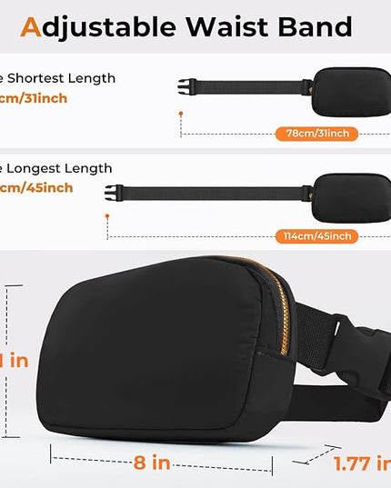 Cwualo Belt Bag Zipper Fanny Pack Crossbody Bags for Women,Fashion Nylon Waist Packs, Water Repellent Two Way wear with Adjustable Strap Gifts for Teenage Girls Women Men(Black)