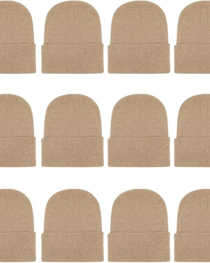 ZH 12-Pack Knitted Winter Beanie Hats for Men and Women, Warm and Cozy Cuffed Skull Caps, Bulk Purchase