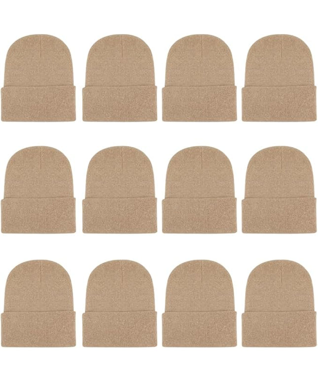 ZH 12-Pack Knitted Winter Beanie Hats for Men and Women, Warm and Cozy Cuffed Skull Caps, Bulk Purchase
