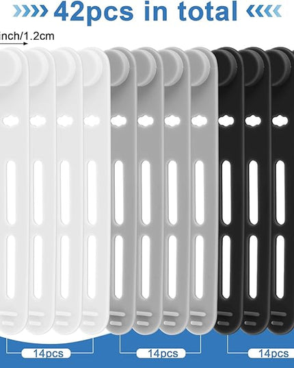 42 Pcs Silicone Cable Ties Reusable Cord Straps Multipurpose Elastic Cable Organizer for Bundling Fastening Earphone Phone Charger Home Office School (Black, White, Gray,3.15 Inch)