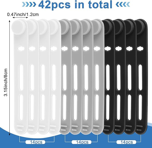 42 Pcs Silicone Cable Ties Reusable Cord Straps Multipurpose Elastic Cable Organizer for Bundling Fastening Earphone Phone Charger Home Office School (Black, White, Gray,3.15 Inch)