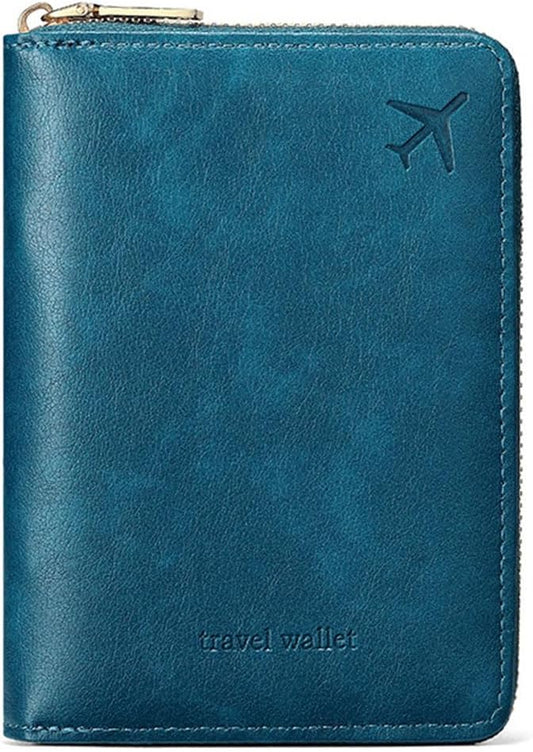 Passport Holder for Travel Women and Men RFID Passport Holder with Card Slots Holder Passport Case Passport cover Passport Wallet Travel Essentials and Accessories (Short Zipper, SZ-Blue)