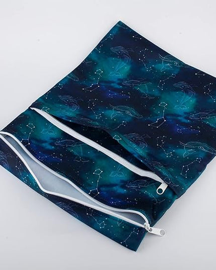 Medium Wet Dry Bag Baby Cloth Diaper Nappy Insert Bag Reusable Washable (Whales Stars)