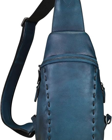 LRTO Genuine Leather Silng Bag for Women and Men Vintage Real Leather Sling Backpack Shoulder Crossbody Bag Chest Purse