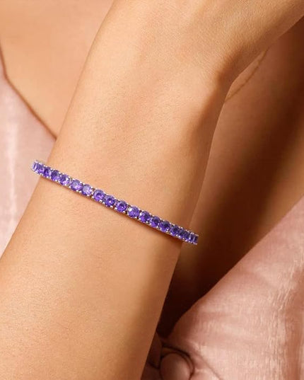 FANCIME Birthstone Bracelet Sterling Silver Gemstone Tennis Bracelets Fine Jewelry Wedding Bridal Prom Birthday Gift for Women Her, Length 7.2 Inch Width 4mm